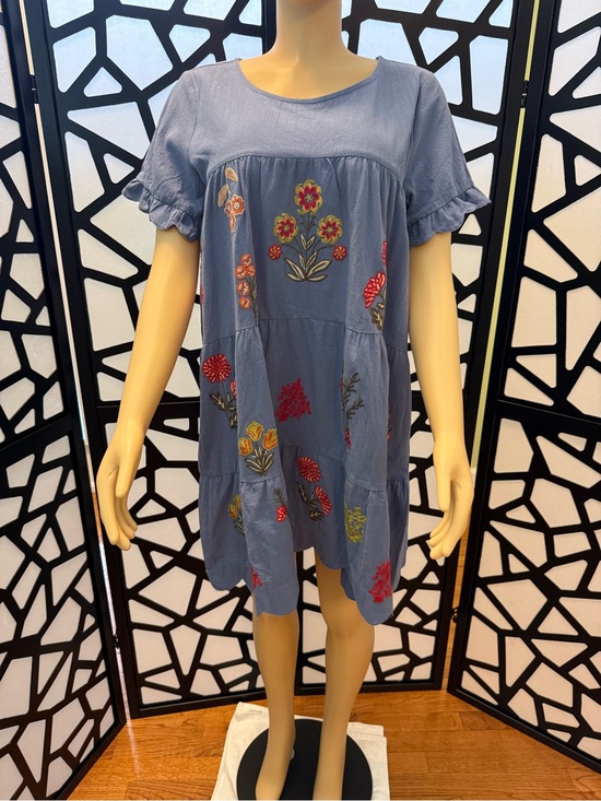 Umgee Dresses & Skirts - Umgee Light Blue Tiered mini Dress with Multicolor Floral Embroidery NWT